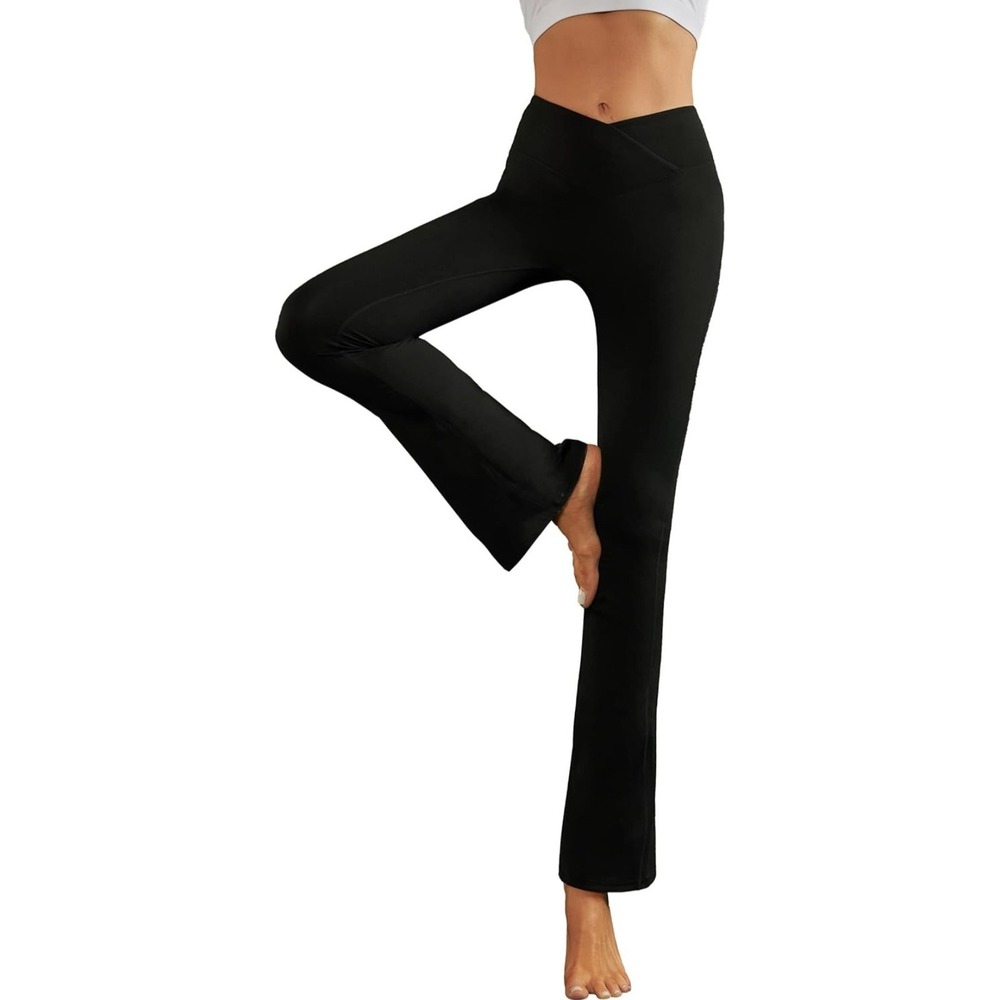 2/$20 Lemonsky V Cross High Waist Bootcut Yoga‎ Pants Black Tummy Control XS NWT